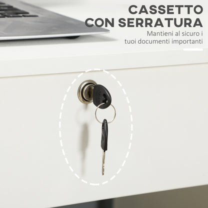 Office and Bedroom Desk, PC and Computer Desk, Wooden with 5 Drawers, Work Surface, 2 Keys, Modern, 110x50x76cm, White