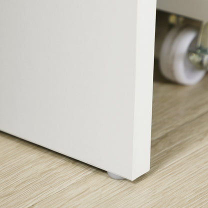 Office and Bedroom Desk, PC and Computer Desk, Wooden with 5 Drawers, Work Surface, 2 Keys, Modern, 110x50x76cm, White