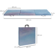 Folding Gymnastics Mat, Thick Gymnastics Mat, 180 x 60 x 5 cm, with Handle, Floor Mat for Yoga, Sport, Fitness, Pilates, Synthetic Cover, Blue