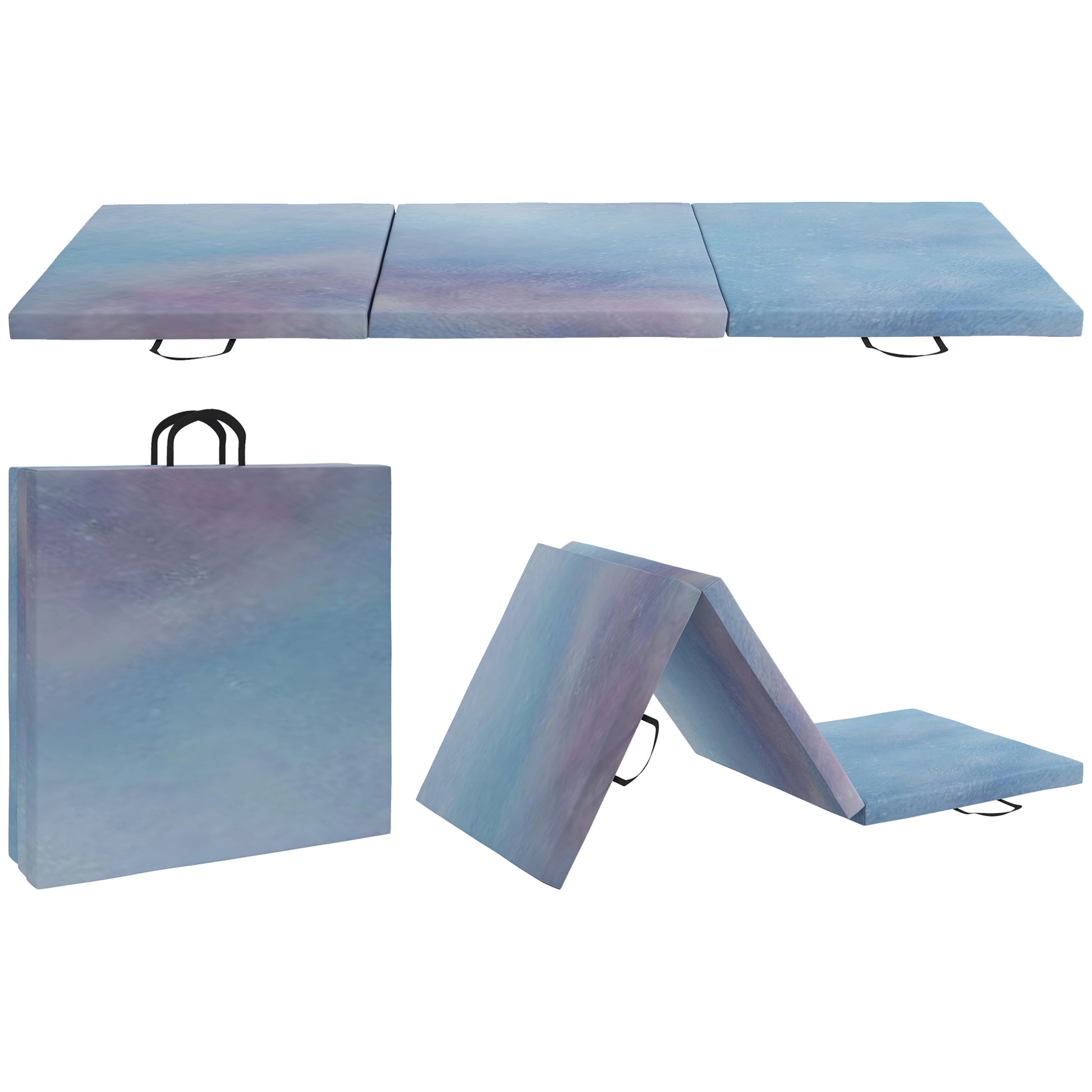 Folding Gymnastics Mat, Thick Gymnastics Mat, 180 x 60 x 5 cm, with Handle, Floor Mat for Yoga, Sport, Fitness, Pilates, Synthetic Cover, Blue
