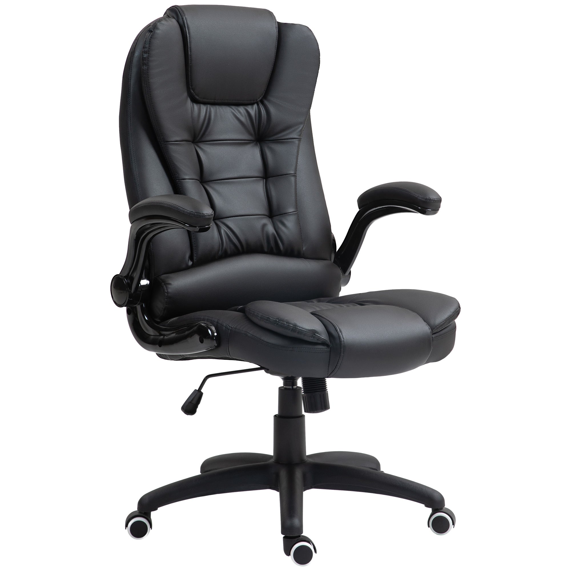 Office Chair, Ergonomic Desk Chair with Foldable Armrest, Height-Adjustable Swivel Chair with Rocking Function, Faux Leather, Padded Computer Chair, Executive Chair, Black