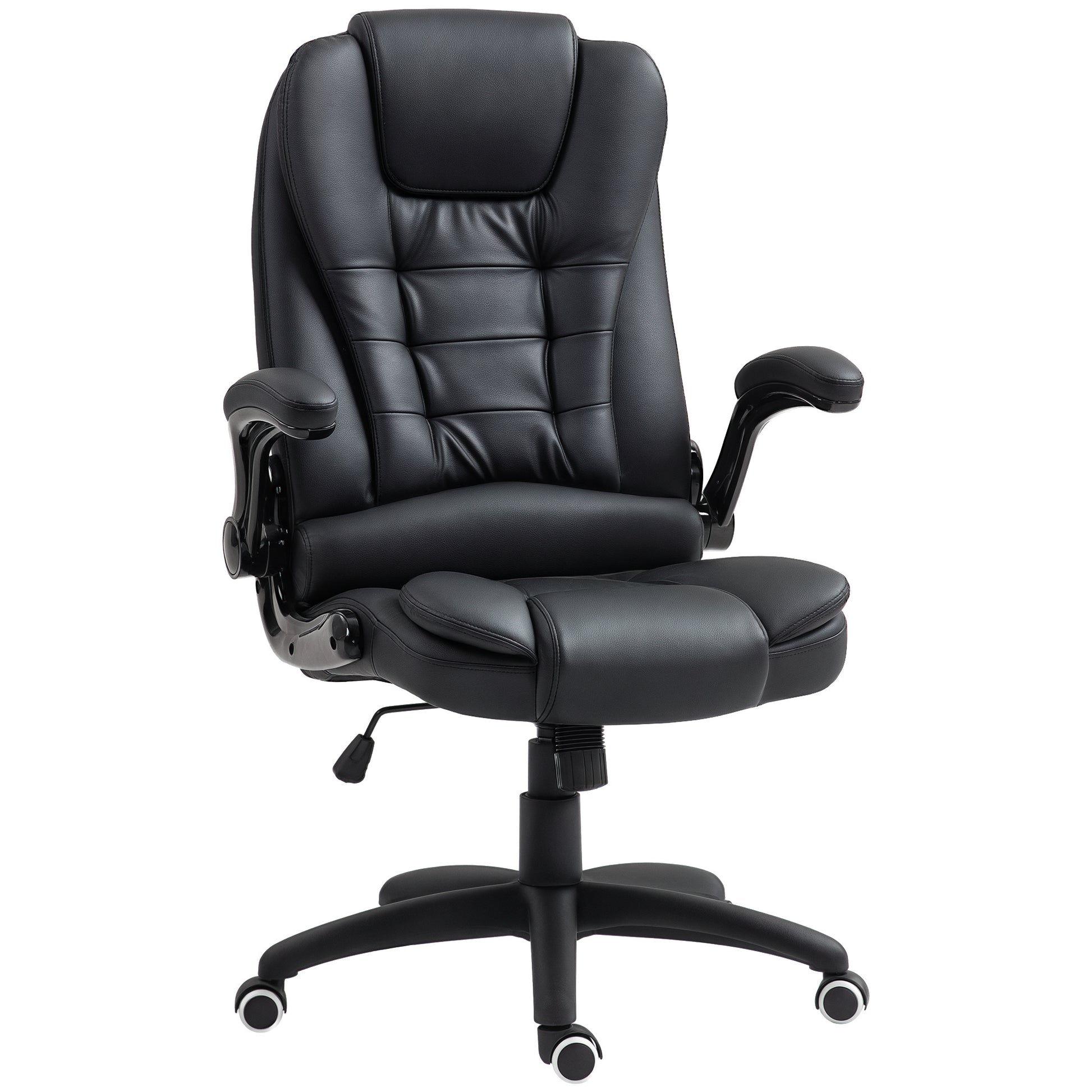 Office Chair, Ergonomic Desk Chair with Foldable Armrest, Height-Adjustable Swivel Chair with Rocking Function, Faux Leather, Padded Computer Chair, Executive Chair, Black