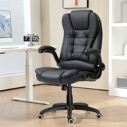 Office Chair, Ergonomic Desk Chair with Foldable Armrest, Height-Adjustable Swivel Chair with Rocking Function, Faux Leather, Padded Computer Chair, Executive Chair, Black