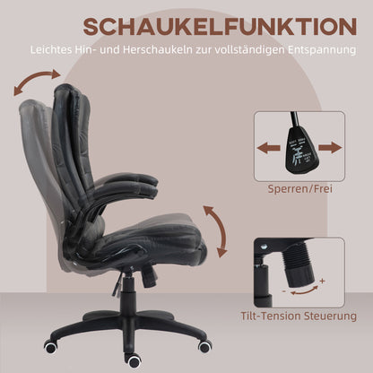Office Chair, Ergonomic Desk Chair with Foldable Armrest, Height-Adjustable Swivel Chair with Rocking Function, Faux Leather, Padded Computer Chair, Executive Chair, Black