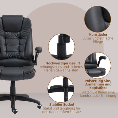 Office Chair, Ergonomic Desk Chair with Foldable Armrest, Height-Adjustable Swivel Chair with Rocking Function, Faux Leather, Padded Computer Chair, Executive Chair, Black