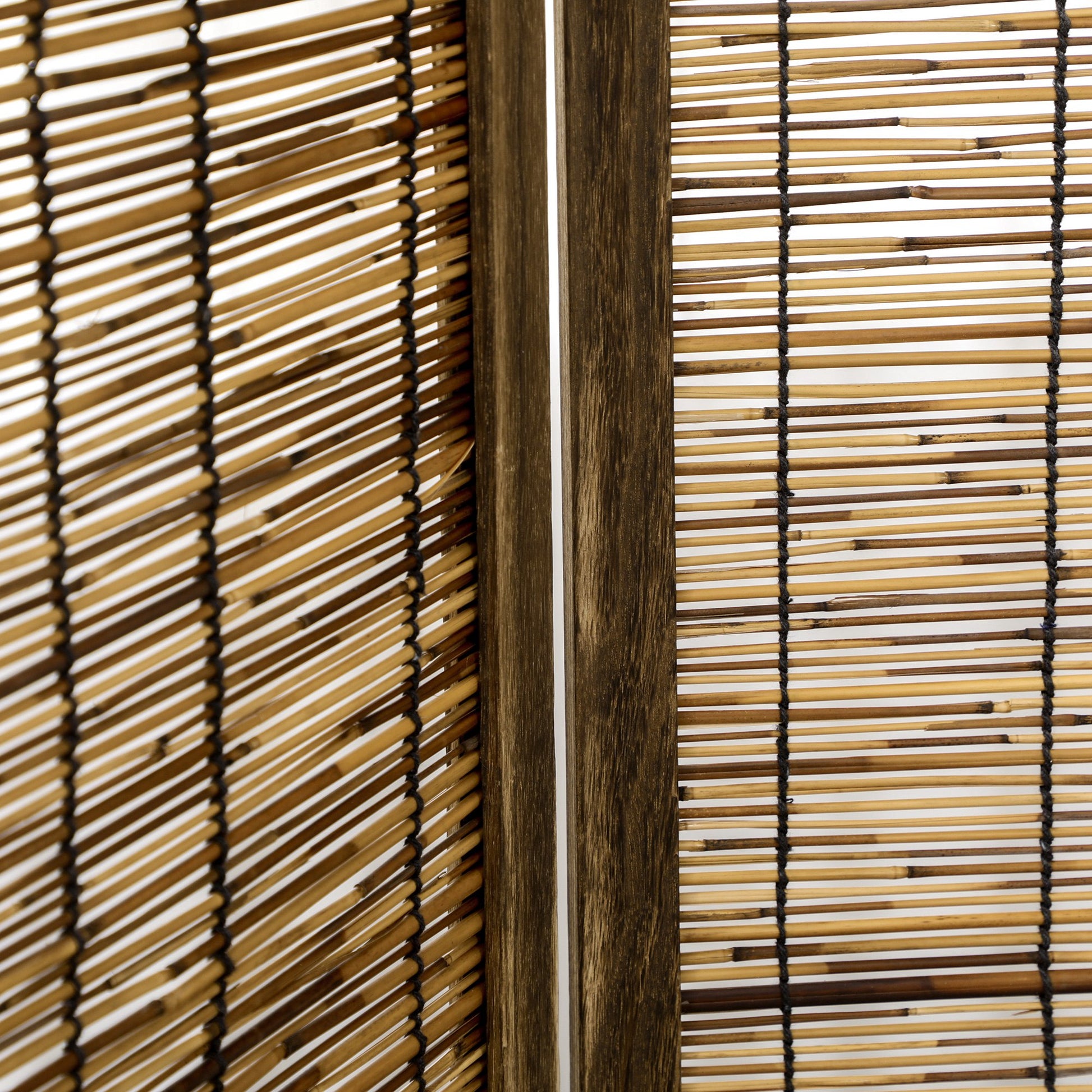 4-Panel Folding Room Divider 63"L x 0.7"W x 67"H Rustic Style Wooden and Reed Room Separator for Office Bedroom Living Room Natural