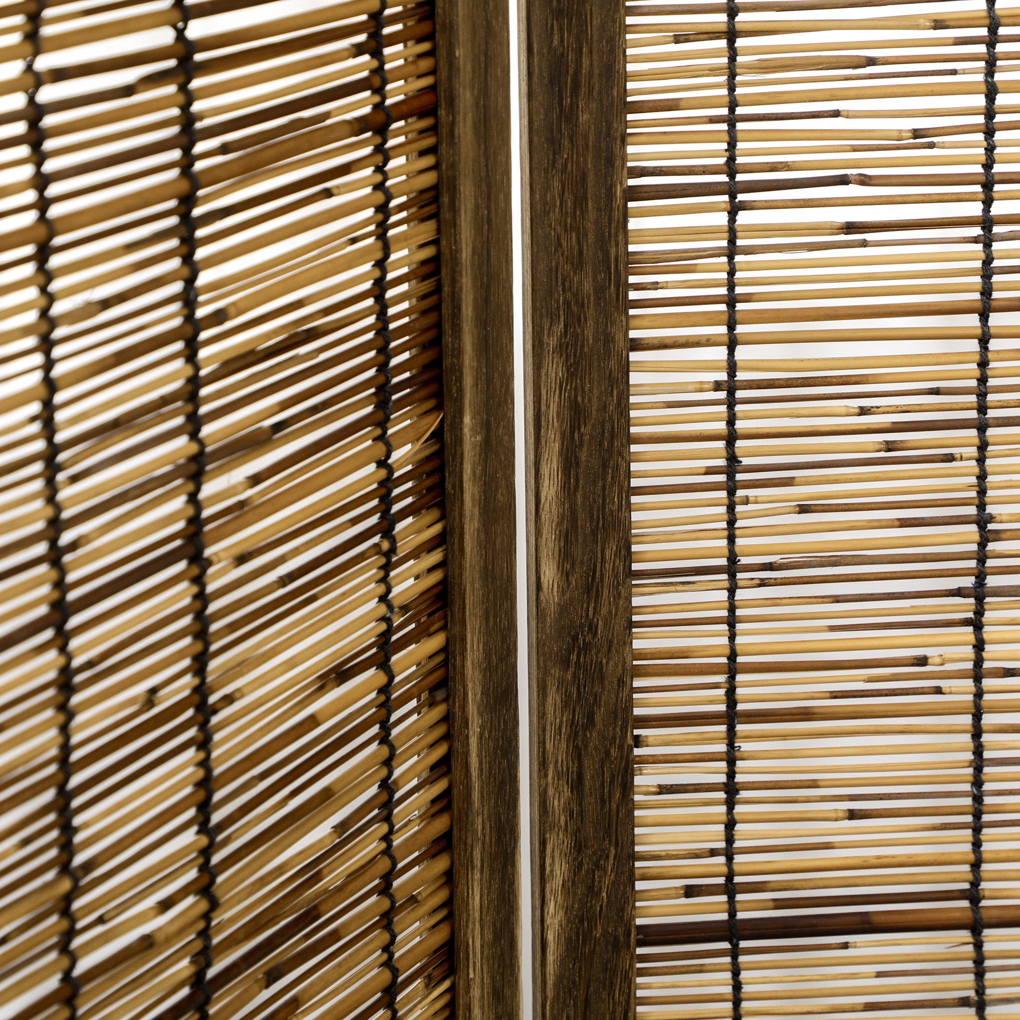 4-Panel Folding Room Divider 63"L x 0.7"W x 67"H Rustic Style Wooden and Reed Room Separator for Office Bedroom Living Room Natural