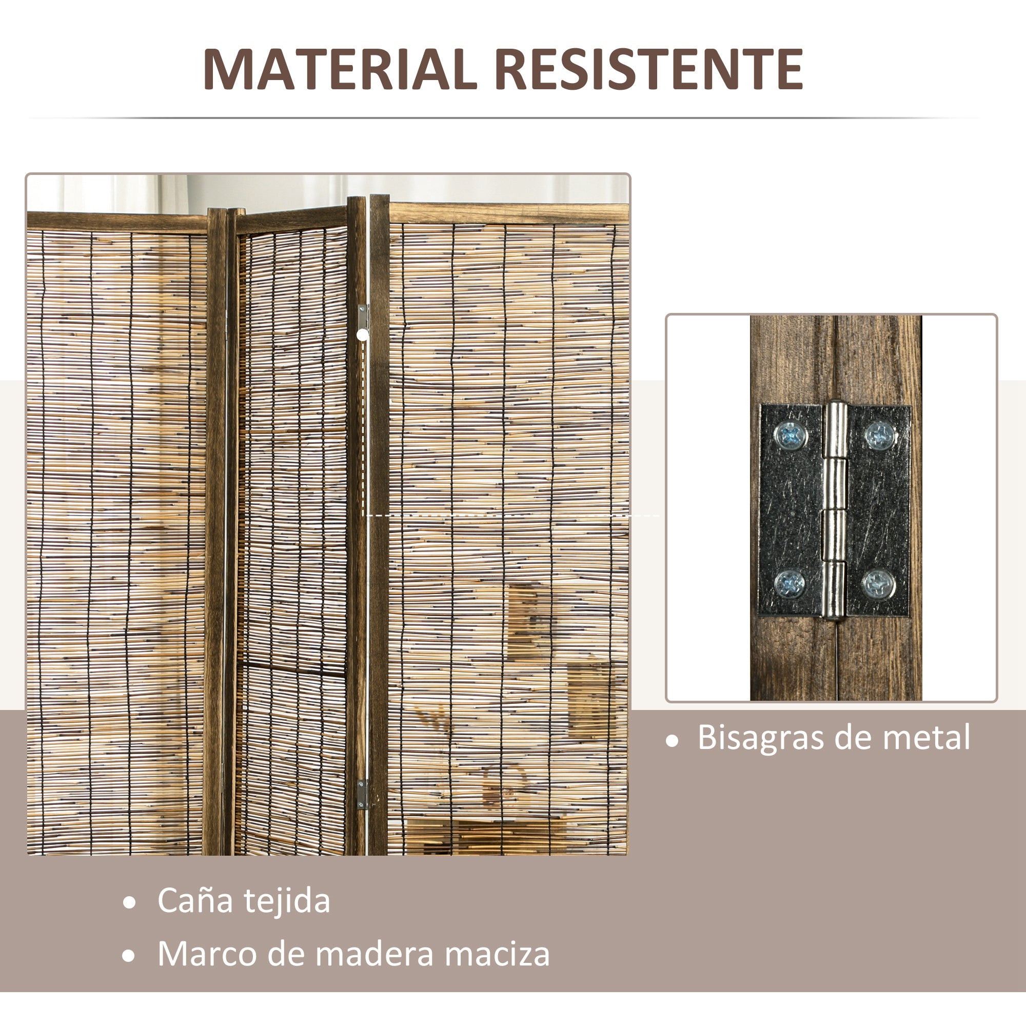 4-Panel Folding Room Divider 63"L x 0.7"W x 67"H Rustic Style Wooden and Reed Room Separator for Office Bedroom Living Room Natural