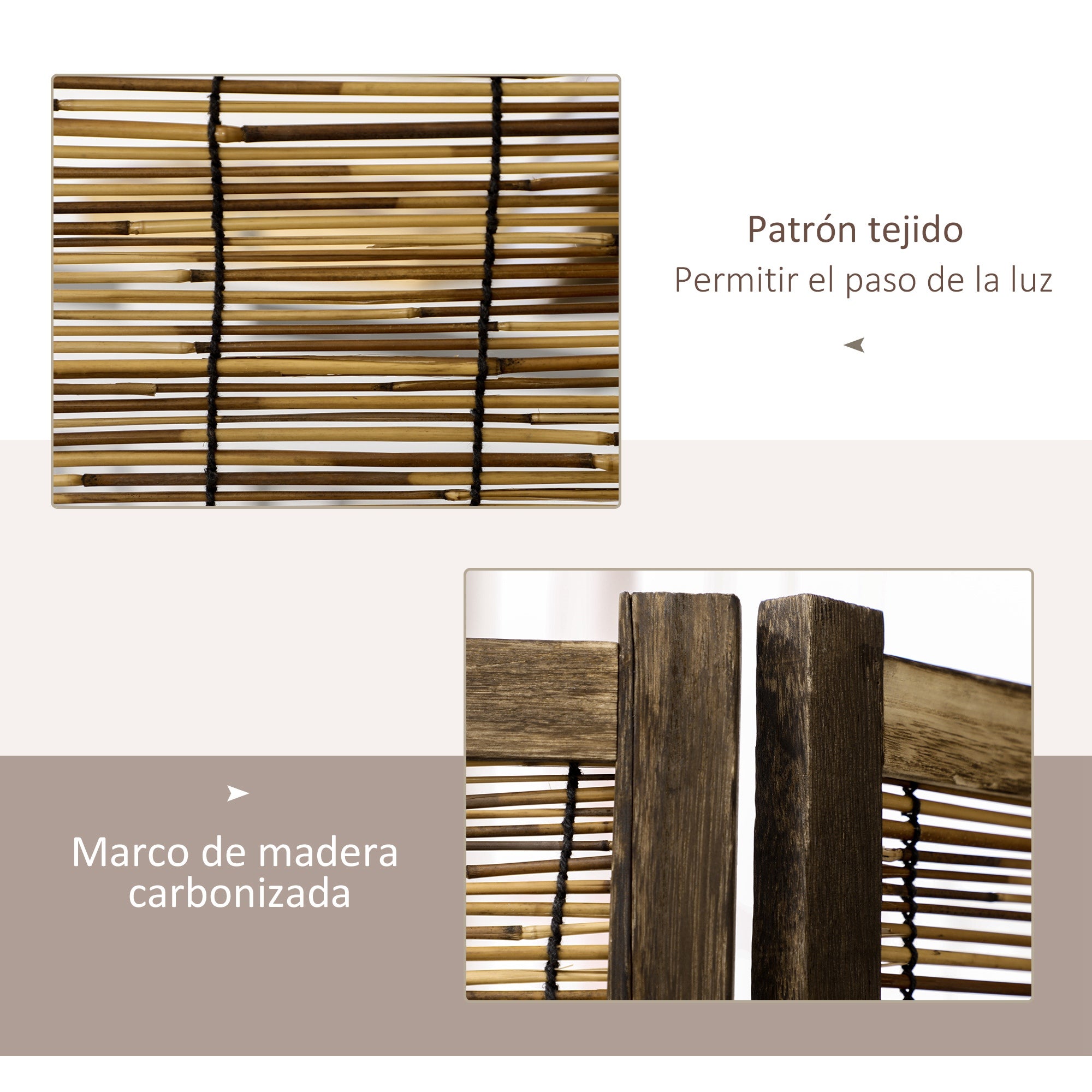4-Panel Folding Room Divider 63"L x 0.7"W x 67"H Rustic Style Wooden and Reed Room Separator for Office Bedroom Living Room Natural