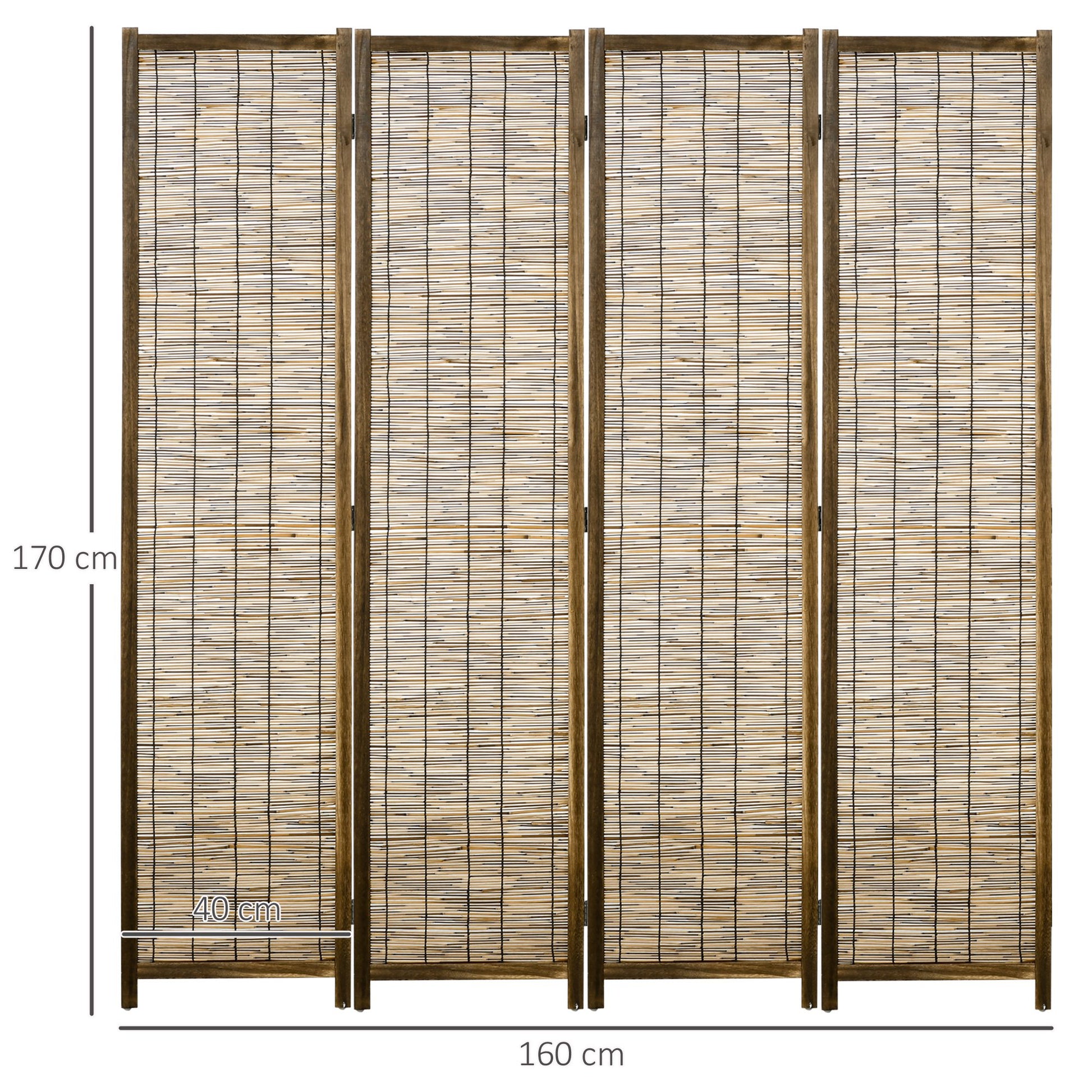 4-Panel Folding Room Divider 63"L x 0.7"W x 67"H Rustic Style Wooden and Reed Room Separator for Office Bedroom Living Room Natural