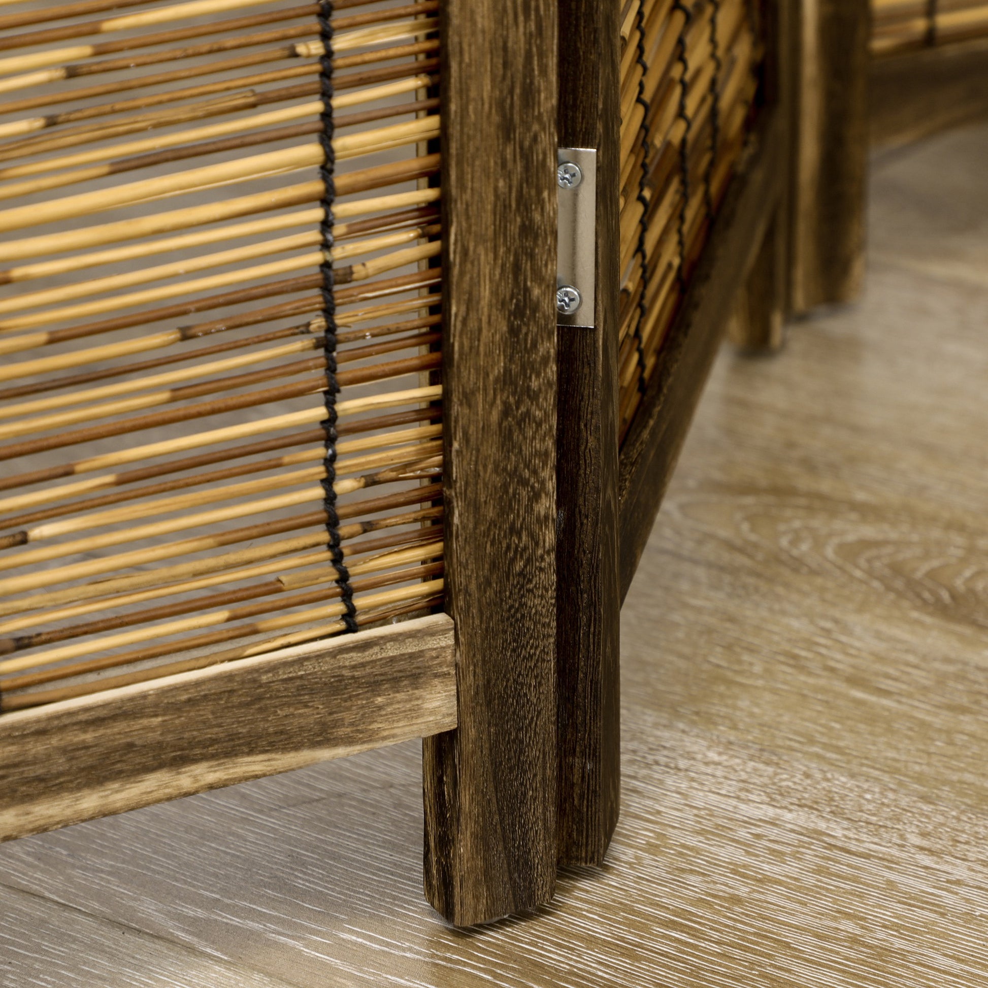 4-Panel Folding Room Divider 63"L x 0.7"W x 67"H Rustic Style Wooden and Reed Room Separator for Office Bedroom Living Room Natural