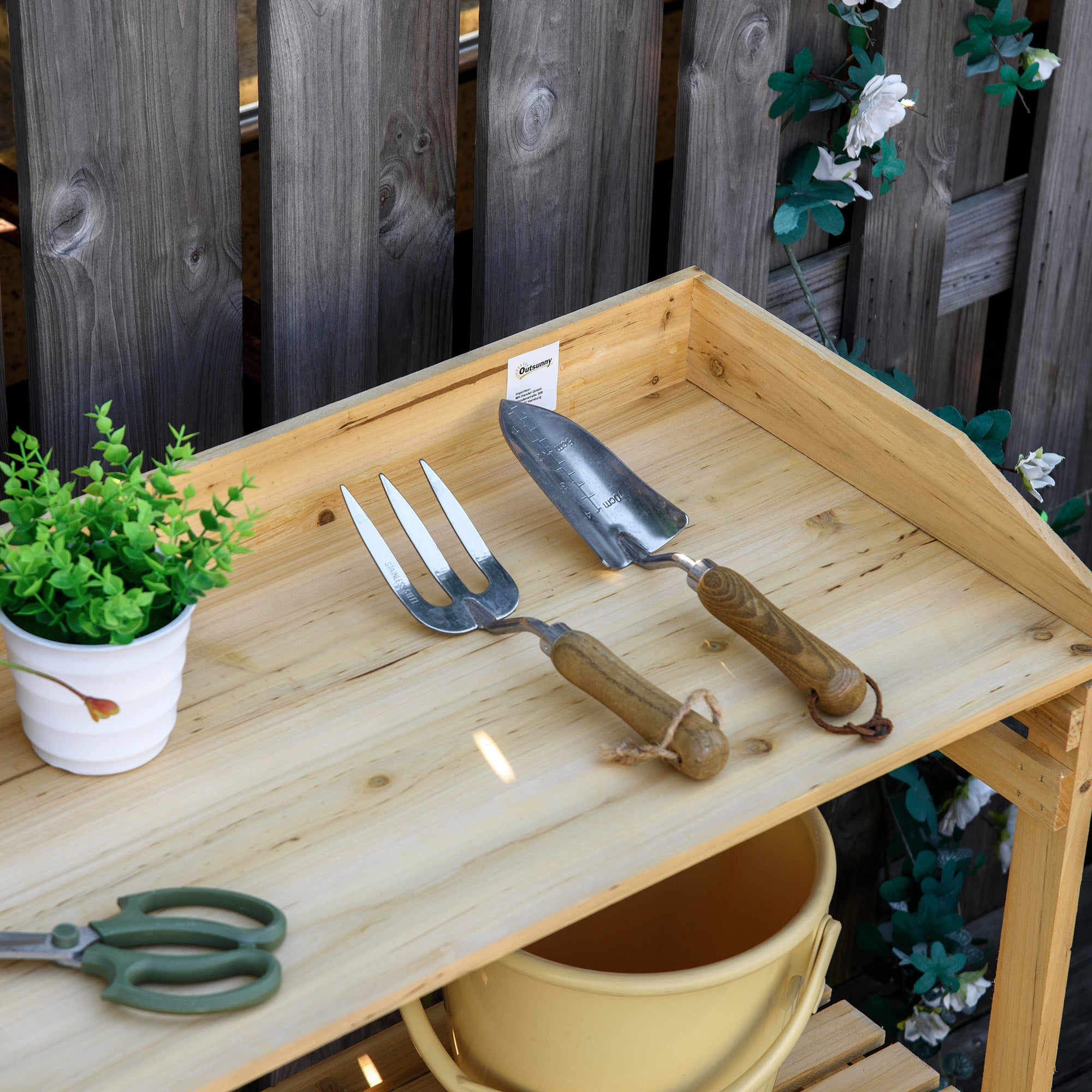 Plant Table with Shelf Flower Table Gardening Table Garden Wood Light Brown 80 x 40 x 84 cm
