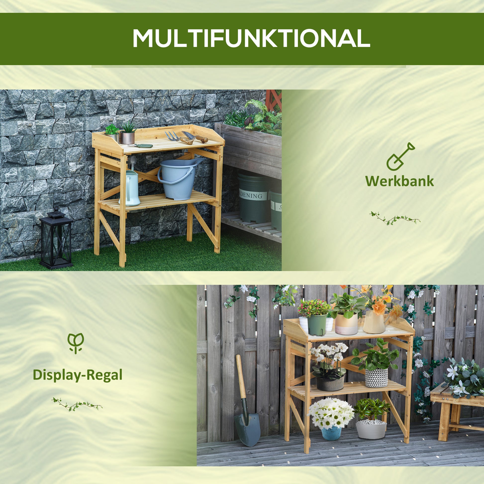 Plant Table with Shelf Flower Table Gardening Table Garden Wood Light Brown 80 x 40 x 84 cm