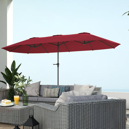 Double Garden Umbrella 4x2.2 m with 12 Ribs with Air Vents and Crank, Metal and Polyester Outdoor Umbrella, Anti UV 30+, Wine Red