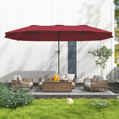Double Garden Umbrella 4x2.2 m with 12 Ribs with Air Vents and Crank, Metal and Polyester Outdoor Umbrella, Anti UV 30+, Wine Red