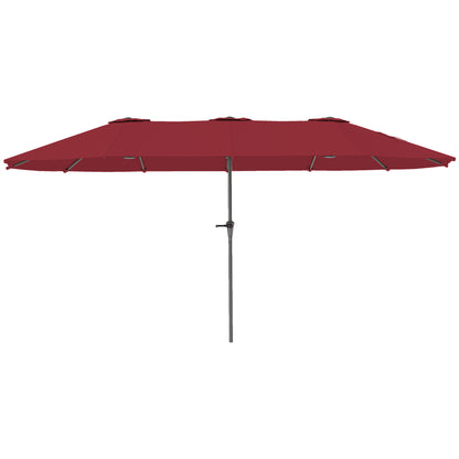 Double Garden Umbrella 4x2.2 m with 12 Ribs with Air Vents and Crank, Metal and Polyester Outdoor Umbrella, Anti UV 30+, Wine Red