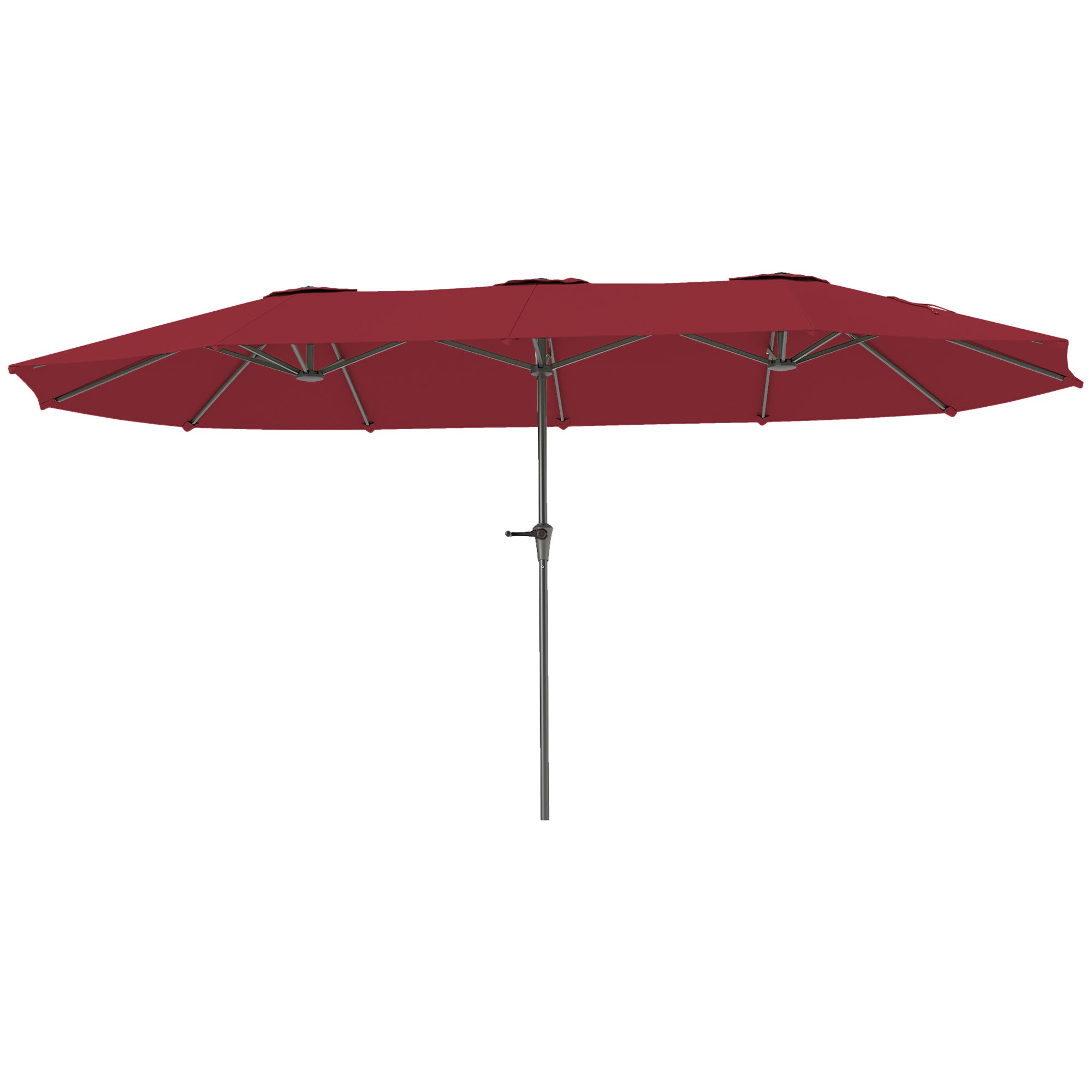 Double Garden Umbrella 4x2.2 m with 12 Ribs with Air Vents and Crank, Metal and Polyester Outdoor Umbrella, Anti UV 30+, Wine Red