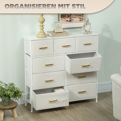 Chest of Drawers Sideboard with 9 Fabric Drawers, Drawer Cabinet with Worktop, Handle, Storage Cabinet for Living Room, Bedroom, Cream White