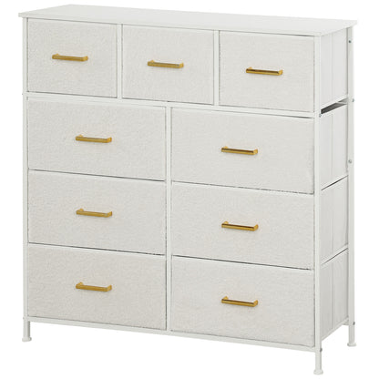 Chest of Drawers Sideboard with 9 Fabric Drawers, Drawer Cabinet with Worktop, Handle, Storage Cabinet for Living Room, Bedroom, Cream White