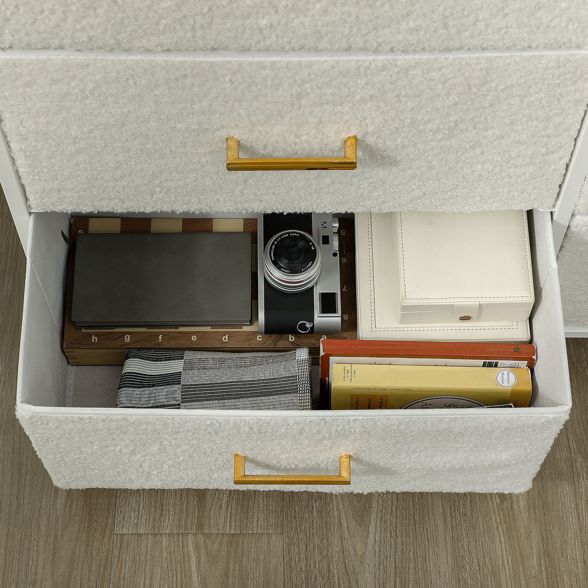 Chest of Drawers Sideboard with 9 Fabric Drawers, Drawer Cabinet with Worktop, Handle, Storage Cabinet for Living Room, Bedroom, Cream White