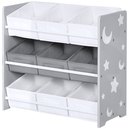 ZONEKIZ Children's Shelf with 9 Removable Non-woven Fabric Boxes Toy Organizer for Bedroom Nursery 63x30x60 cm Gray