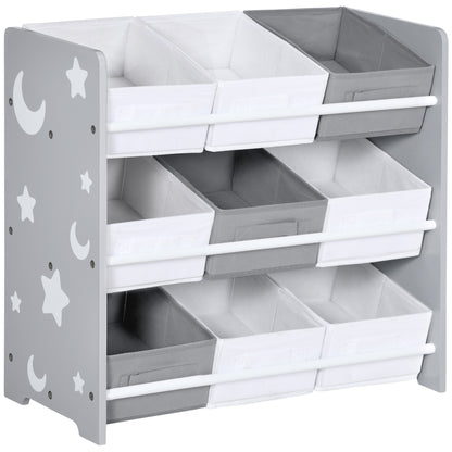 ZONEKIZ Children's Shelf with 9 Removable Non-woven Fabric Boxes Toy Organizer for Bedroom Nursery 63x30x60 cm Gray