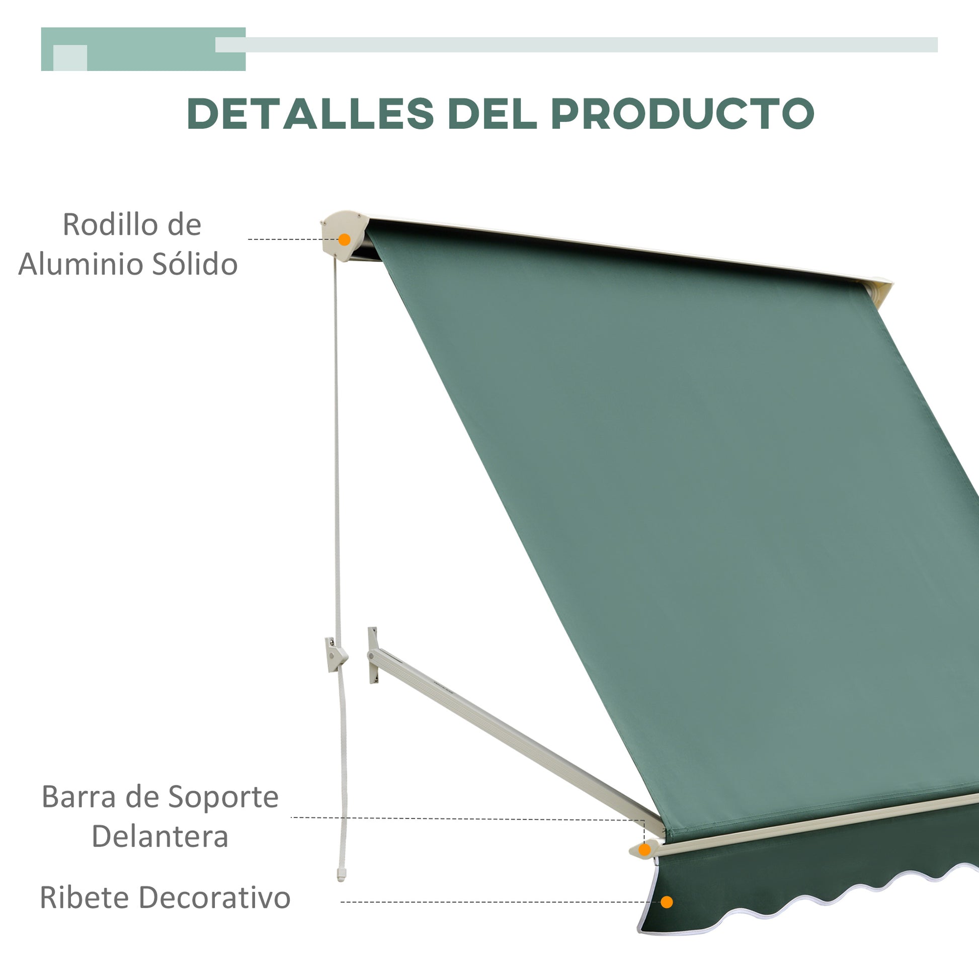 Manual Retractable Aluminum Awning Outdoor Awning Balcony Awning Adjustable Angle Waterproof Anti-UV Polyester Fabric 180x70cm Green