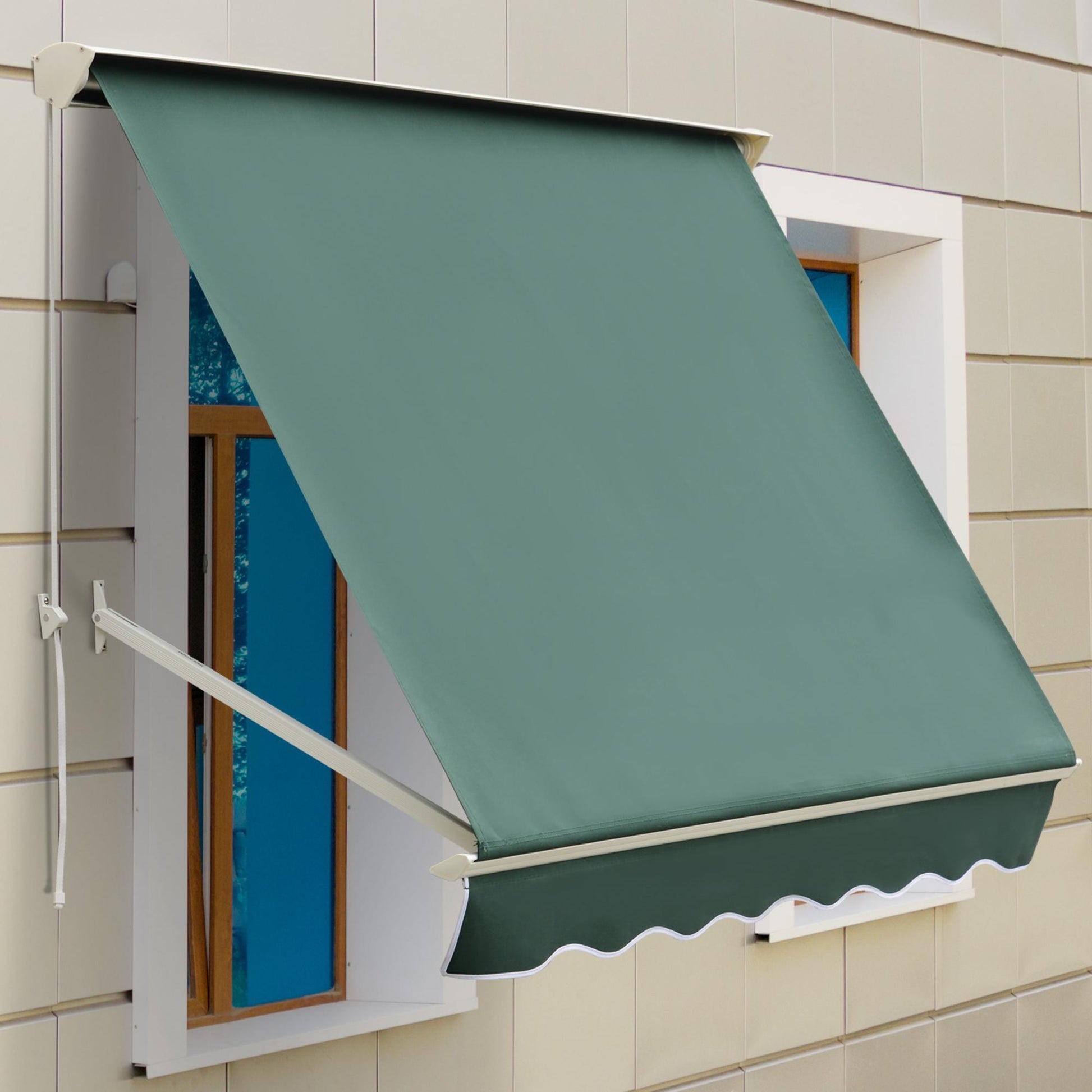 Manual Retractable Aluminum Awning Outdoor Awning Balcony Awning Adjustable Angle Waterproof Anti-UV Polyester Fabric 180x70cm Green