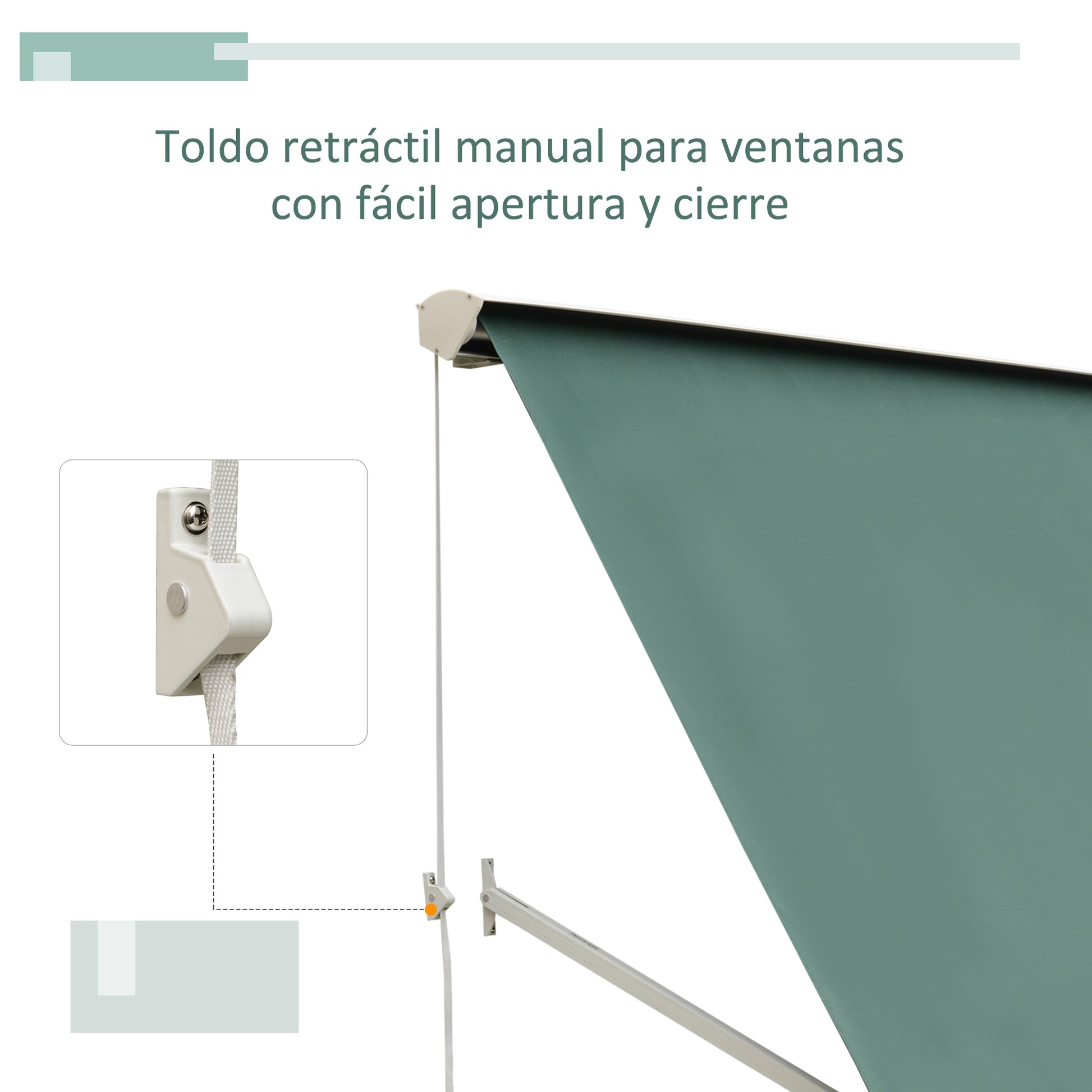 Manual Retractable Aluminum Awning Outdoor Awning Balcony Awning Adjustable Angle Waterproof Anti-UV Polyester Fabric 180x70cm Green