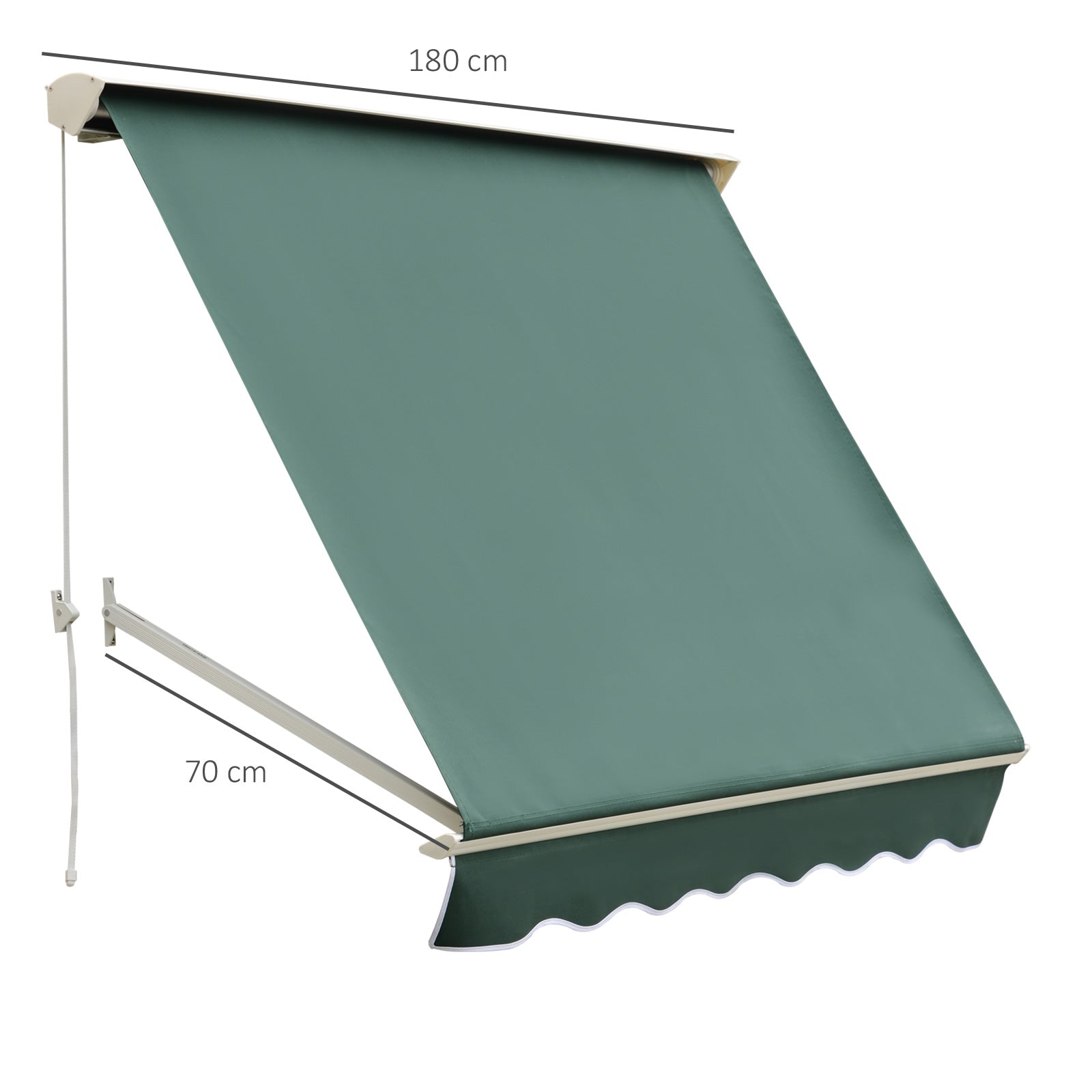 Manual Retractable Aluminum Awning Outdoor Awning Balcony Awning Adjustable Angle Waterproof Anti-UV Polyester Fabric 180x70cm Green
