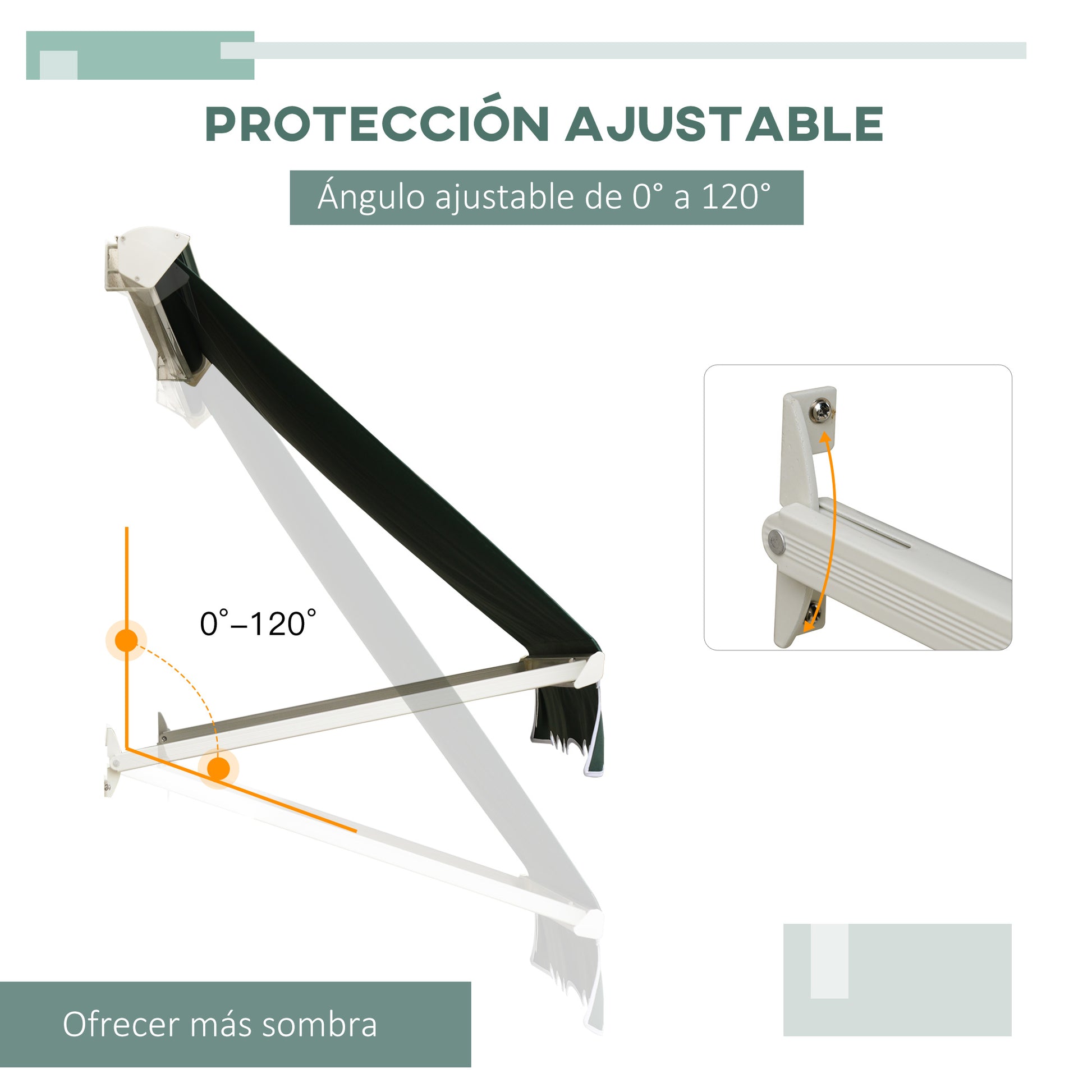 Manual Retractable Aluminum Awning Outdoor Awning Balcony Awning Adjustable Angle Waterproof Anti-UV Polyester Fabric 180x70cm Green