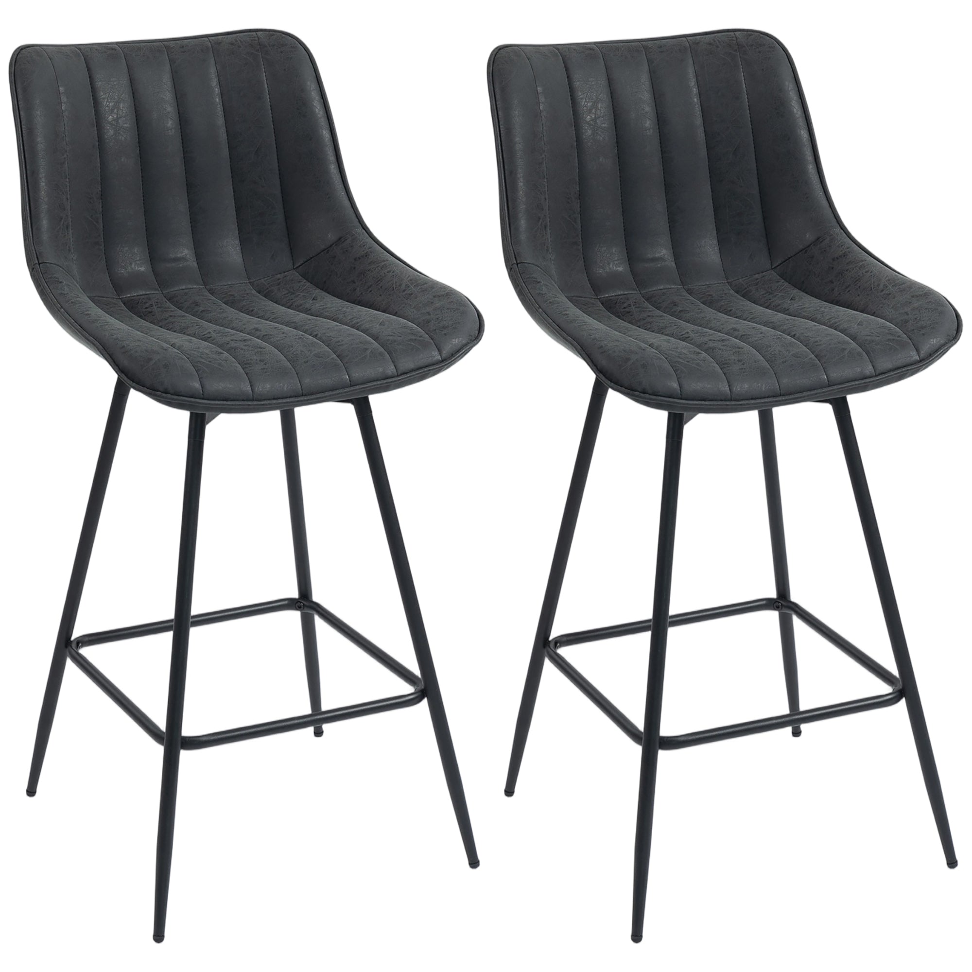 2-Pack Bar Stools, 26.8 in Swivel Counter Stools with Backrest, Padded PU Leather, Footrest & Steel Legs for Kitchen Island and Dining – Black