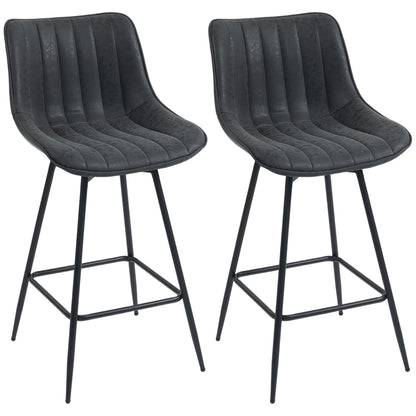 2-Pack Bar Stools, 26.8 in Swivel Counter Stools with Backrest, Padded PU Leather, Footrest & Steel Legs for Kitchen Island and Dining – Black