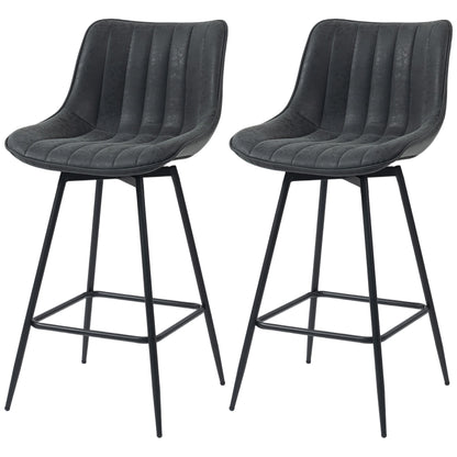 2-Pack Bar Stools, 26.8 in Swivel Counter Stools with Backrest, Padded PU Leather, Footrest & Steel Legs for Kitchen Island and Dining – Black