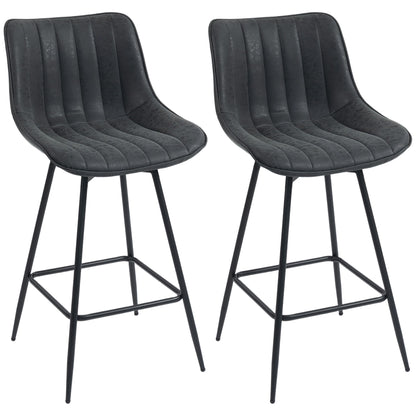 2-Pack Bar Stools, 26.8 in Swivel Counter Stools with Backrest, Padded PU Leather, Footrest & Steel Legs for Kitchen Island and Dining – Black