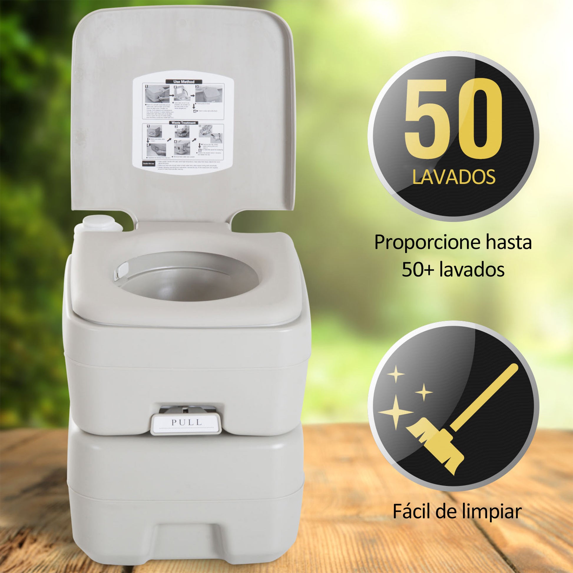 Portable Chemical Toilet Mobile Bathroom WC 20L with Removable Wastewater Tank and Water Tank for Camping Travel Elderly Caravan Boat with Flush Load 147 kg 41.5x36.5x42 cm HDPE
