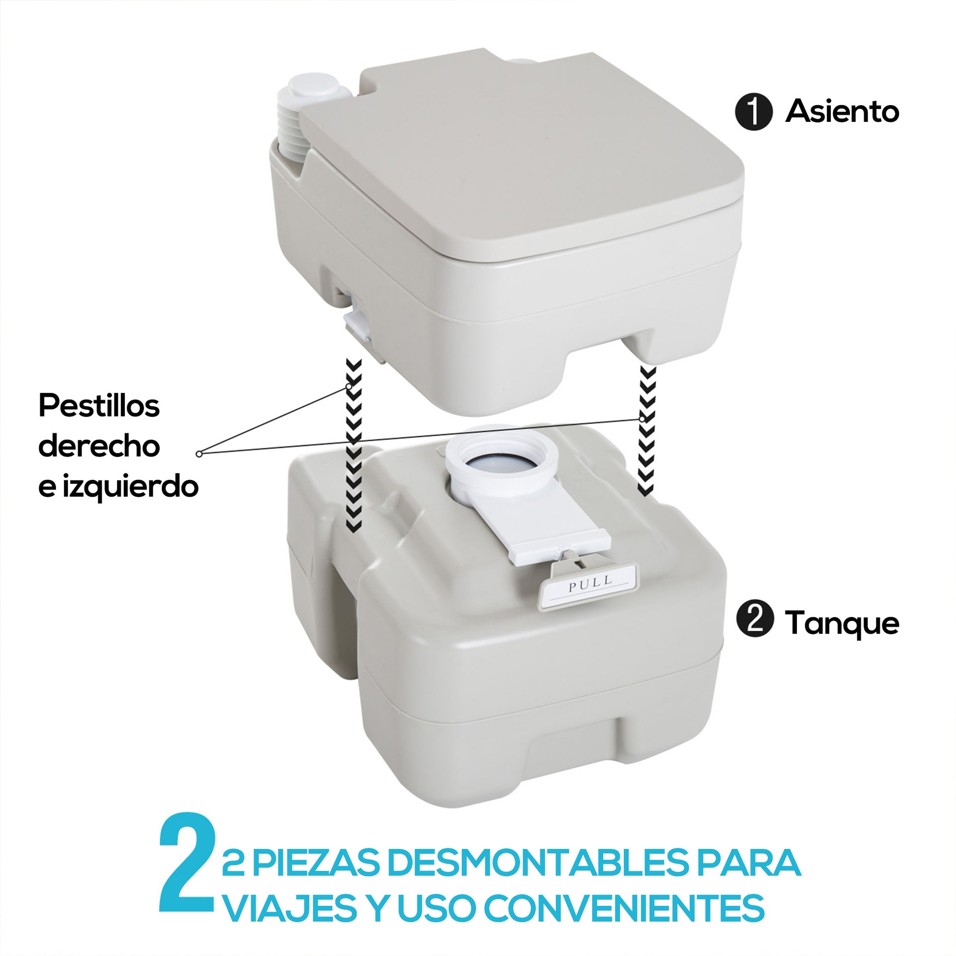 Portable Chemical Toilet Mobile Bathroom WC 20L with Removable Wastewater Tank and Water Tank for Camping Travel Elderly Caravan Boat with Flush Load 147 kg 41.5x36.5x42 cm HDPE