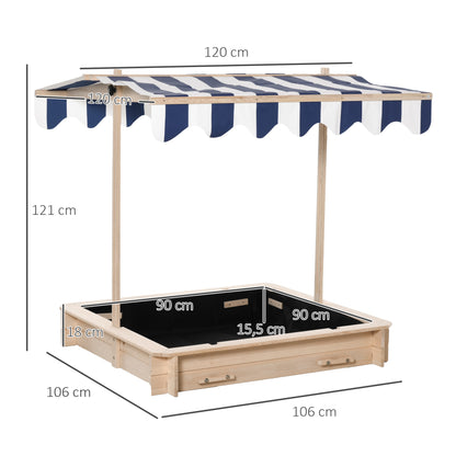 Wooden Sandbox Sandpit for Garden Sandbox with Roof Felix Children's Sandbox with Removable Roof Adjustable Backrests Fir Wood 3-7 Years 106 x 106 x 115 cm Natural