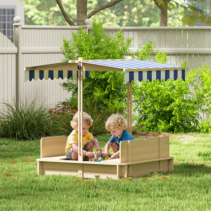 Wooden Sandbox Sandpit for Garden Sandbox with Roof Felix Children's Sandbox with Removable Roof Adjustable Backrests Fir Wood 3-7 Years 106 x 106 x 115 cm Natural