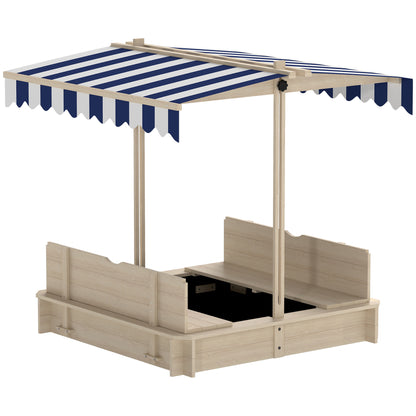 Wooden Sandbox Sandpit for Garden Sandbox with Roof Felix Children's Sandbox with Removable Roof Adjustable Backrests Fir Wood 3-7 Years 106 x 106 x 115 cm Natural