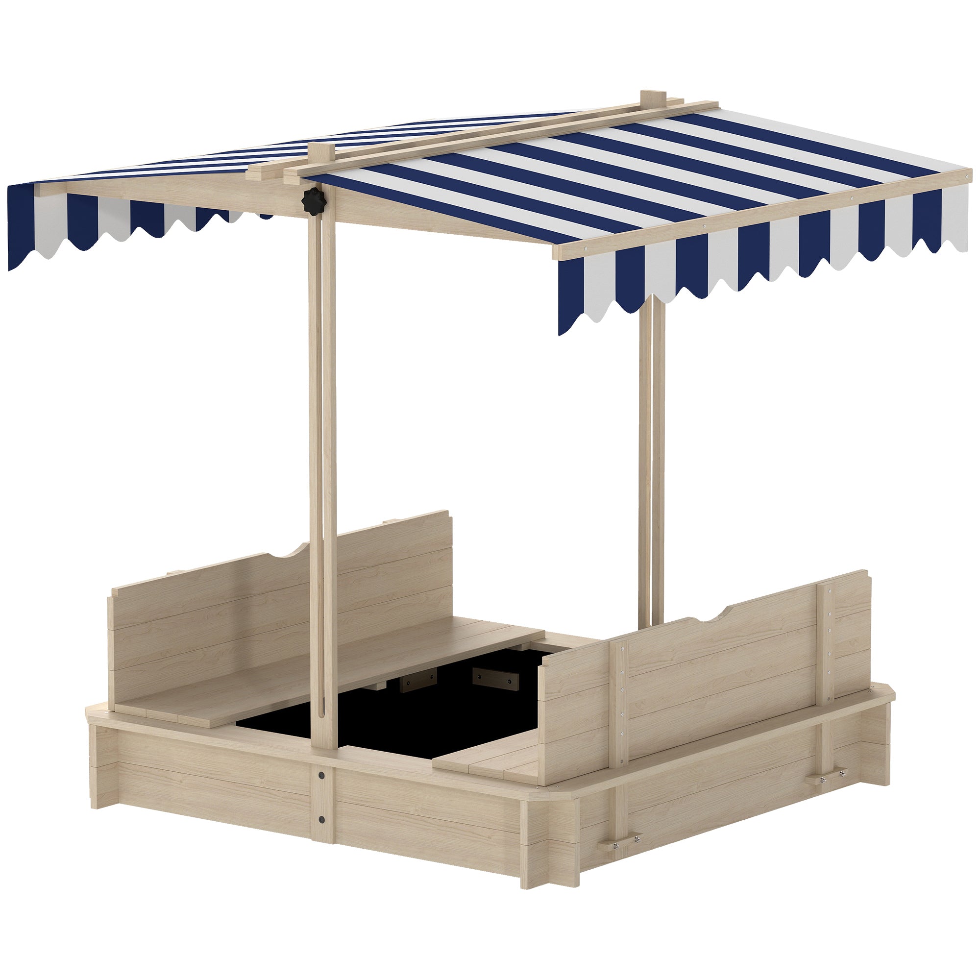 Wooden Sandbox Sandpit for Garden Sandbox with Roof Felix Children's Sandbox with Removable Roof Adjustable Backrests Fir Wood 3-7 Years 106 x 106 x 115 cm Natural