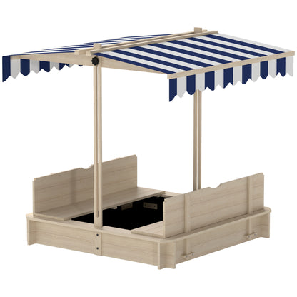 Wooden Sandbox Sandpit for Garden Sandbox with Roof Felix Children's Sandbox with Removable Roof Adjustable Backrests Fir Wood 3-7 Years 106 x 106 x 115 cm Natural