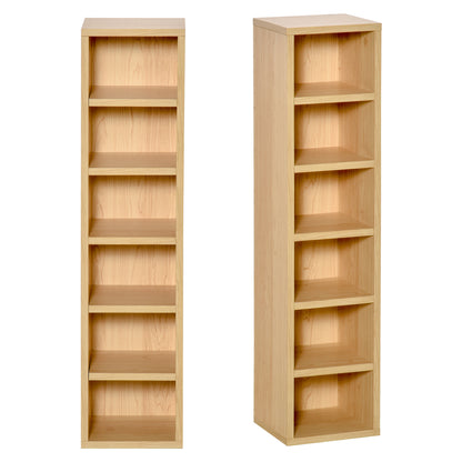 Set of 2 Column Shelves CD-DVD Storage Cabinet 6 + 6 Compartments, dim. 21L x 19W x 88H cm, Max Capacity 160 CDs, Beech Color