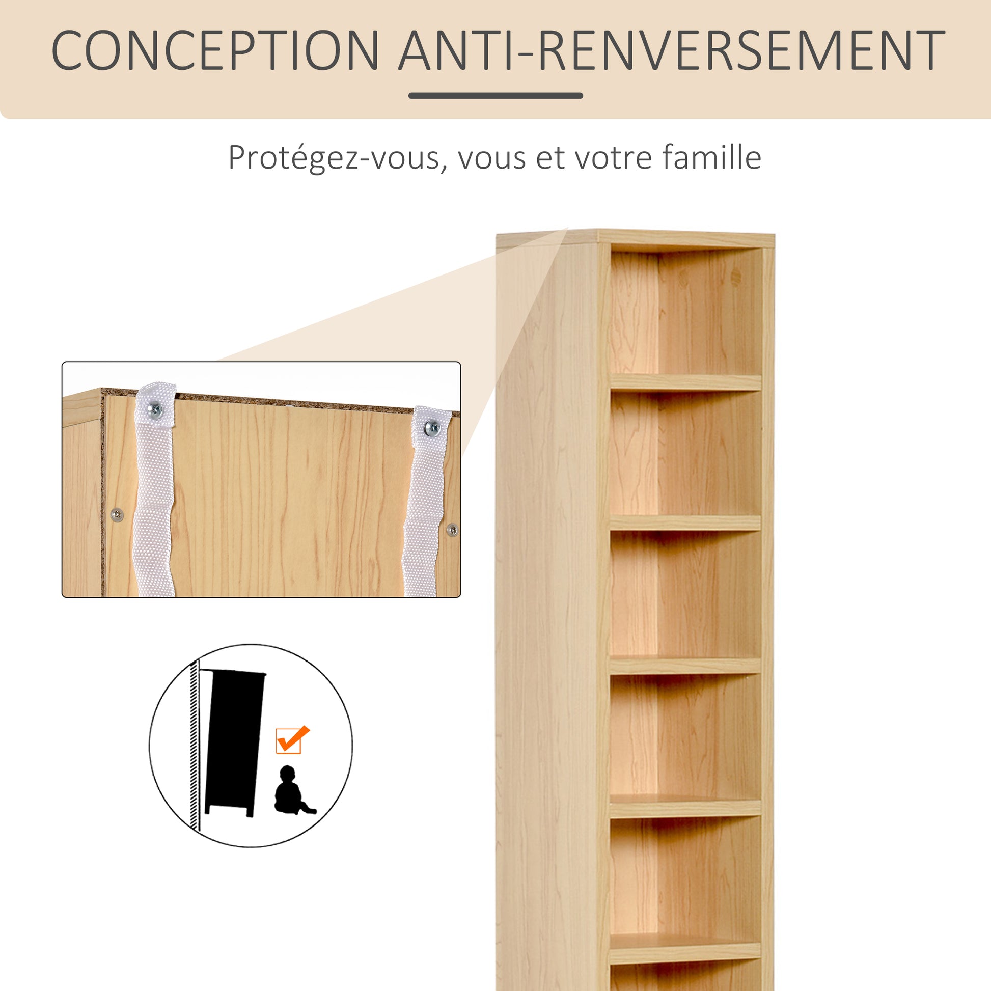 Set of 2 Column Shelves CD-DVD Storage Cabinet 6 + 6 Compartments, dim. 21L x 19W x 88H cm, Max Capacity 160 CDs, Beech Color
