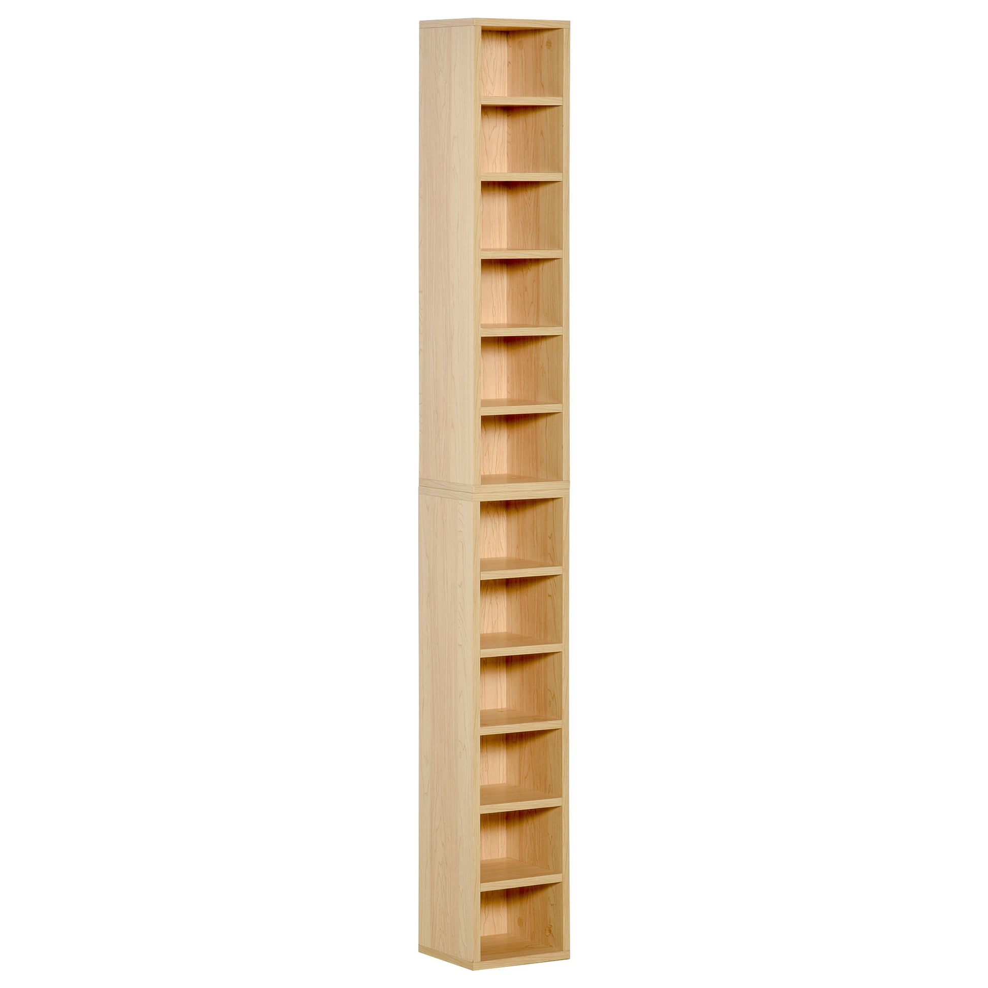 Set of 2 Column Shelves CD-DVD Storage Cabinet 6 + 6 Compartments, dim. 21L x 19W x 88H cm, Max Capacity 160 CDs, Beech Color