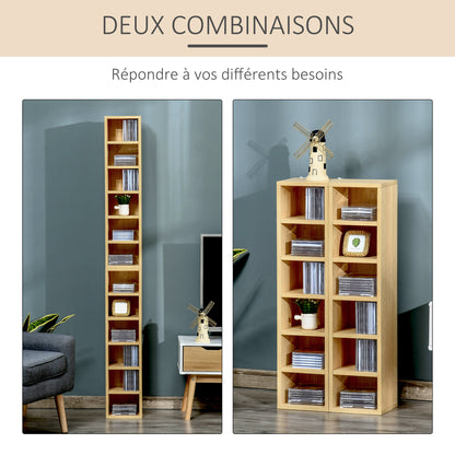 Set of 2 Column Shelves CD-DVD Storage Cabinet 6 + 6 Compartments, dim. 21L x 19W x 88H cm, Max Capacity 160 CDs, Beech Color