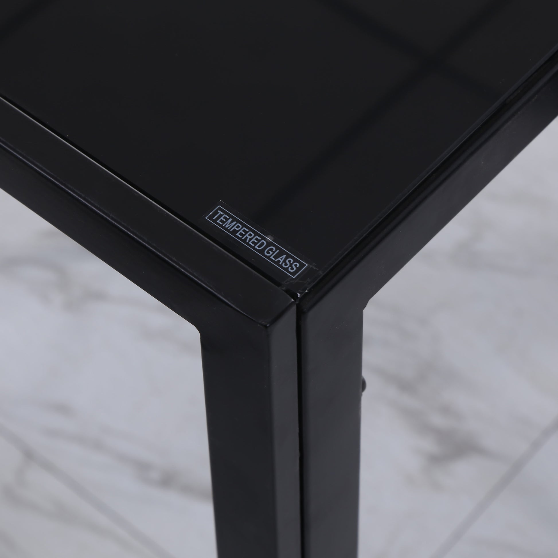 Dining Table Kitchen Table for 4 People, Dining Table, Living Room Table with Tempered Glass Top, for Kitchen, Dining Room, Metal, Black, 120 x 60 x 75 cm