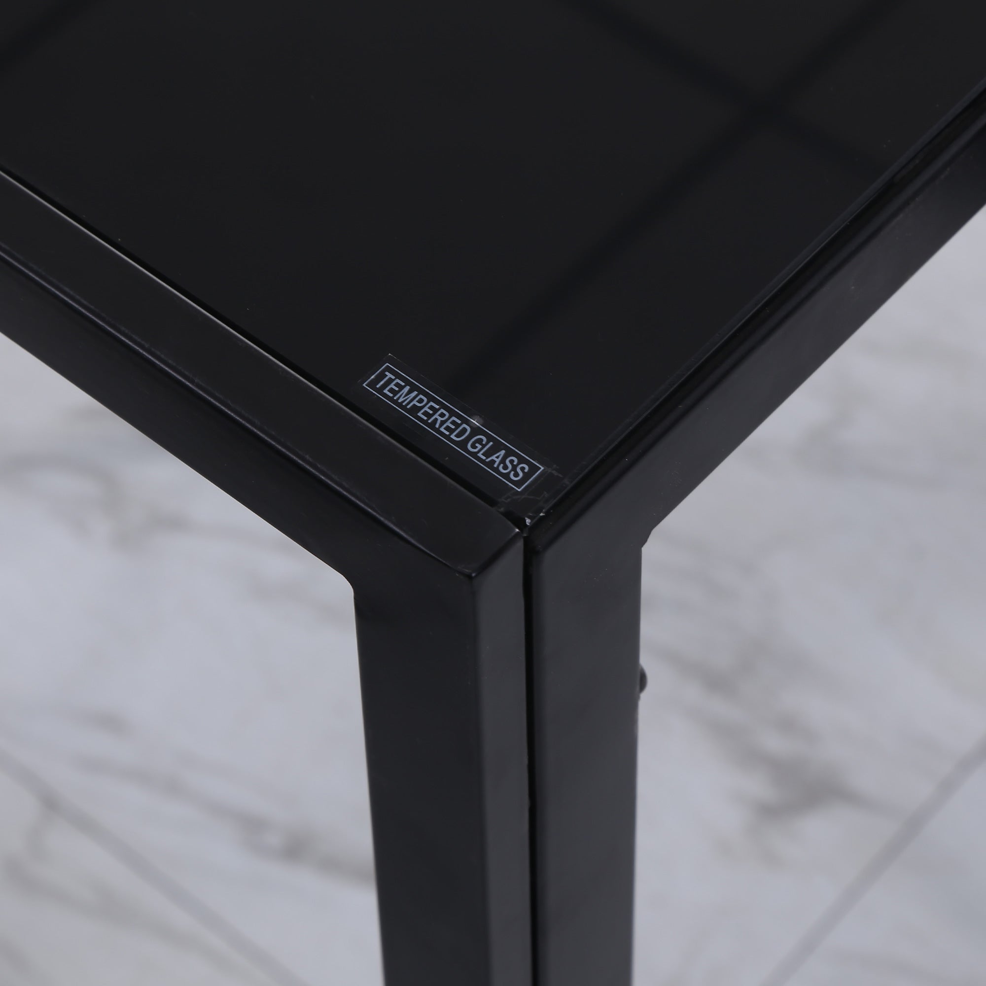 Dining Table Kitchen Table for 4 People, Dining Table, Living Room Table with Tempered Glass Top, for Kitchen, Dining Room, Metal, Black, 120 x 60 x 75 cm