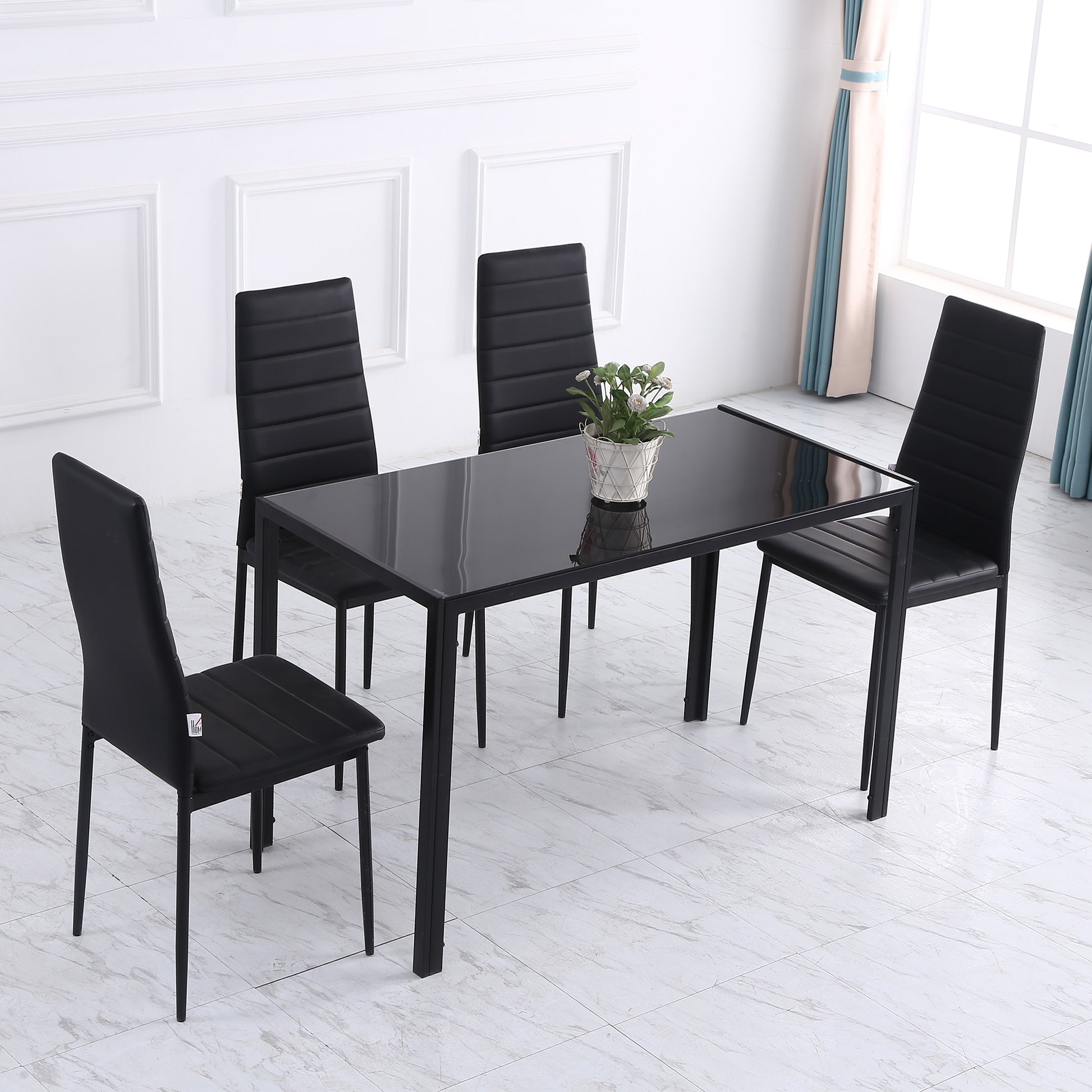 Dining Table Kitchen Table for 4 People, Dining Table, Living Room Table with Tempered Glass Top, for Kitchen, Dining Room, Metal, Black, 120 x 60 x 75 cm