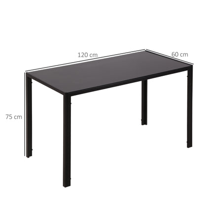 Dining Table Kitchen Table for 4 People, Dining Table, Living Room Table with Tempered Glass Top, for Kitchen, Dining Room, Metal, Black, 120 x 60 x 75 cm
